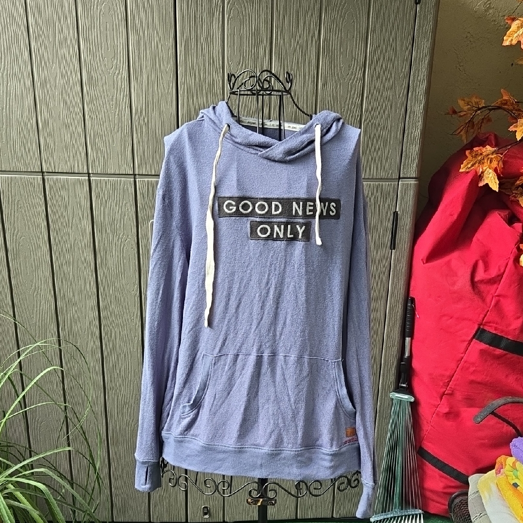 Blue Hoodie With Good News Only Print